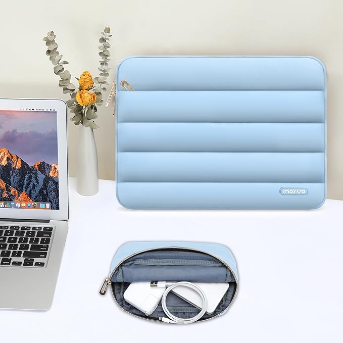 MOSISO 15-15.6 inch Laptop Case, 16 inch Puffy Laptop Sleeve Compatible with MacBook Pro 16, HP Dell ASUS Acer Toshiba Lenovo Notebook Computer, Polyester Horizontal Bag with Small Case, Air Blue