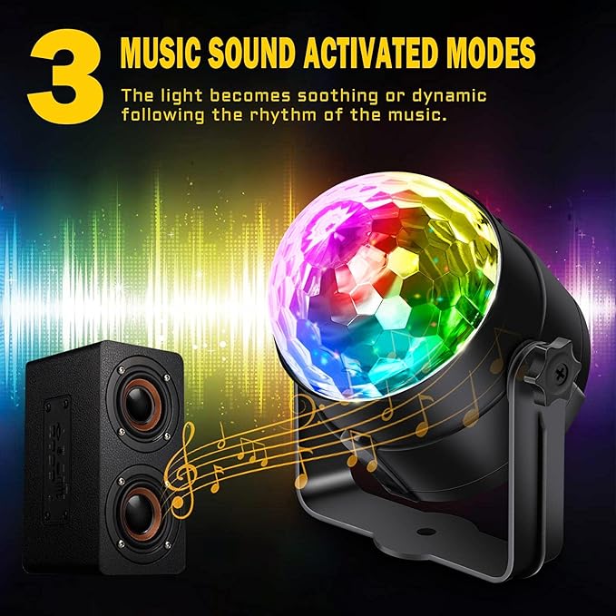 [2-Pack] Disco Ball Party Lights Sound Activated Remote Control, 12 Modes Stage Strobe DJ Lights for Christmas Party Decorations Stocking Stuffers White Elephant Gifts Birthday New Years Eve