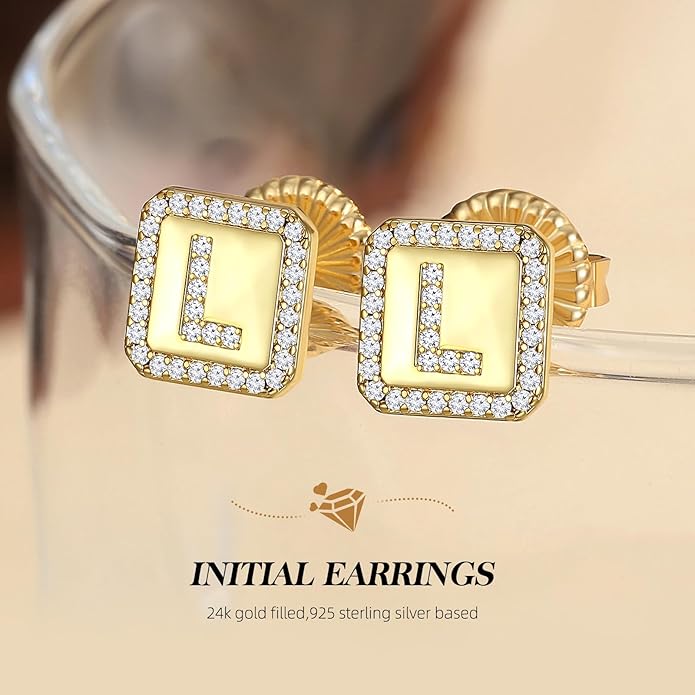 Gold Earrings for Women 24K Gold Filled Initial Earrings for Women S925 Earrings Gifts for Her