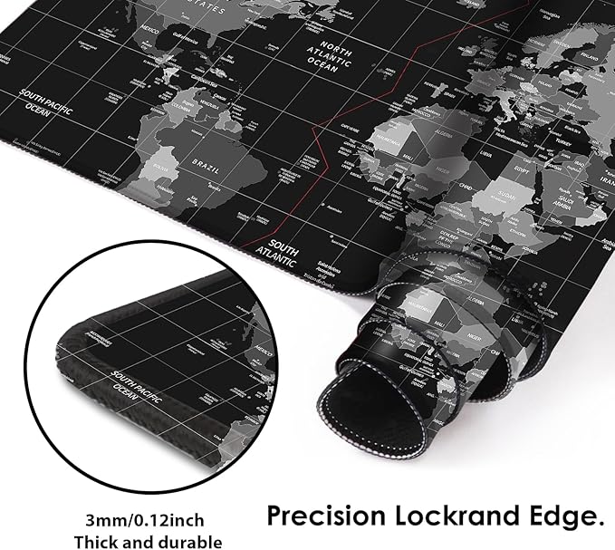 Galdas Gaming Mouse Pad XXL XL Large Long Extended Big Mousepad Non-Slip Rubber Keyboard Desk Pad with Stitched Edges for Laptop Home Office (31.5x11.8x0.08 Inch) … (Black World Map)