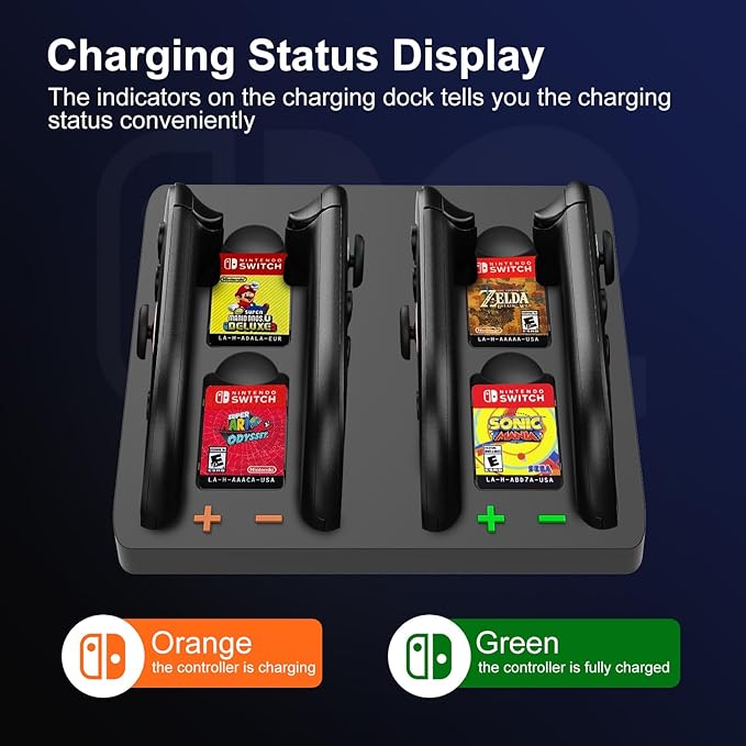 Switch 2 Controller Charger, 4 in 1 Charging Dock for Nintendo Switch 2 Controller Charger Station Storage Stand with USB Cable,Black