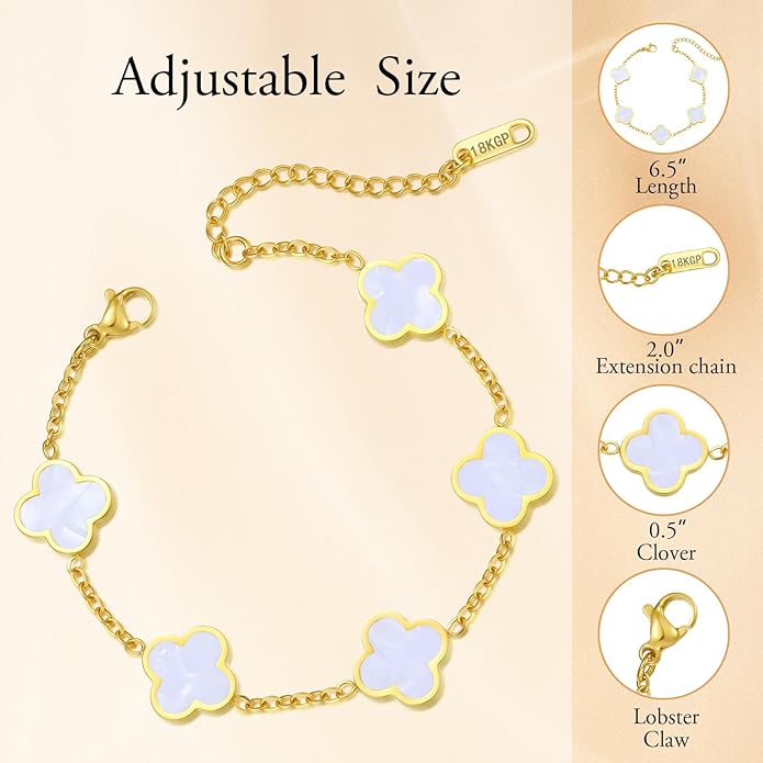 Gold Bracelets for Women‌,Four Leaf Clover Bracelet‌,Fashion Jewelry for Women,Gifts for Women,Lucky Bracelet for women,Double-sided Same Color,18K Gold-plated Titanium Steel