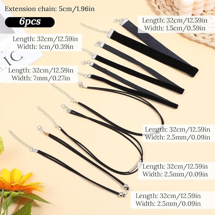 6 PCS Black Choker Necklace, Adjustable Black Velvet Choker Multiple Styles Velvet Chokers Necklaces Stylish Layered Velvets Collar Necklace for Women Daily Party Festival Gifts Decoration