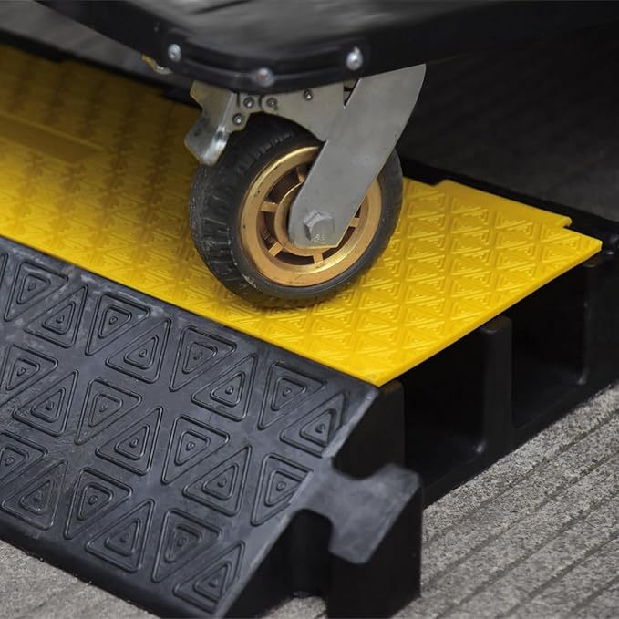 2 Large Channels Rubber Floor Cable Protector Ramp, Heavy-Duty Floor Cable Wire Cord Cover Speed Bumps, Driveway Hose Cable Ramp Protective Cover (2 Large Channels)