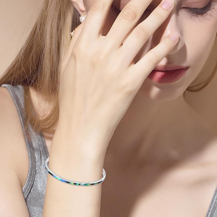 WINNICACA Bracelet for Women Opal Bracelet 925 Sterling Silver Opal Cuff Bangle Bracelets Inspirational Fine Jewelry Gifts for Women Her Wife Mom Daughter Anniversary Birthday Gifts Ideas