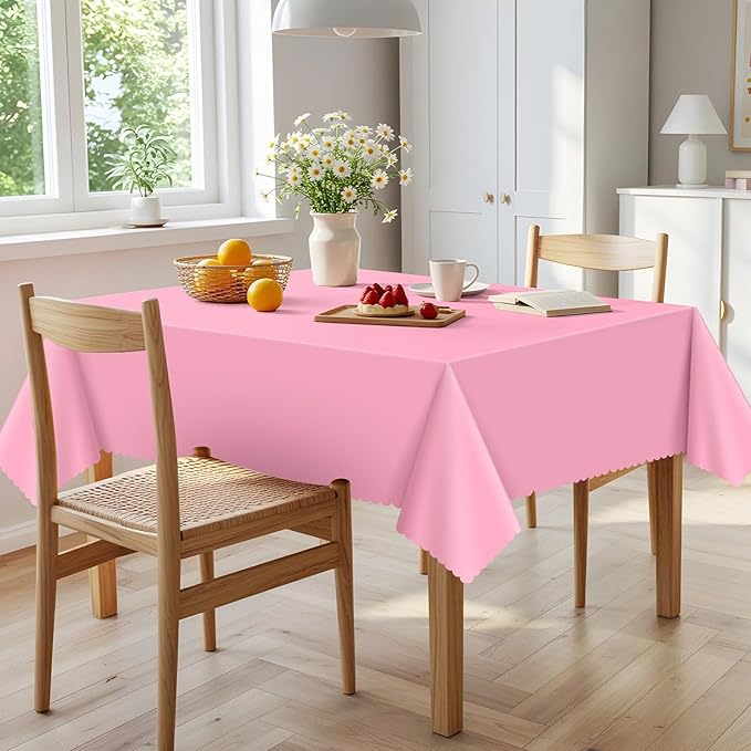 6 Pack Plastic Pink Tablecloth, 54 X 108Inch Party Table Covers Pink Scalloped Table Cloths for Rectangle Tables Disposable Tables Cover for Picnic Baby Shower Tea Party Wedding Bridal