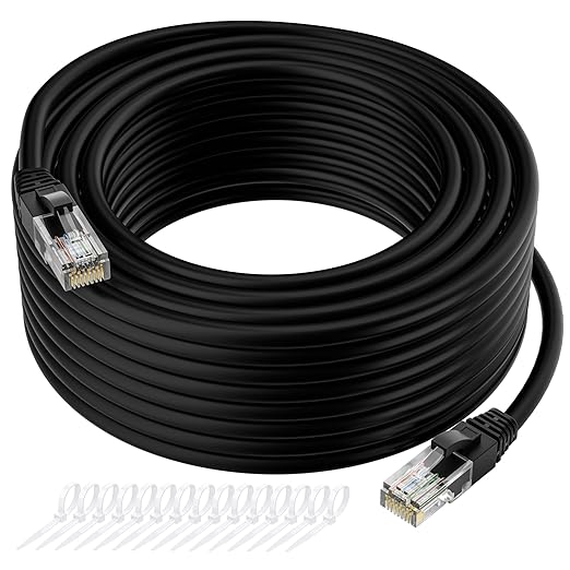 Cat5e Ethernet Cable 75 FT, Long Cat 5e Internet Cable, Black Snagless Patch Cord, Flexible, Network, LAN, PoE, Standard RJ45 Connector for PC, Server, Router, Modem, TV, PS5 - with 15 Cable Ties