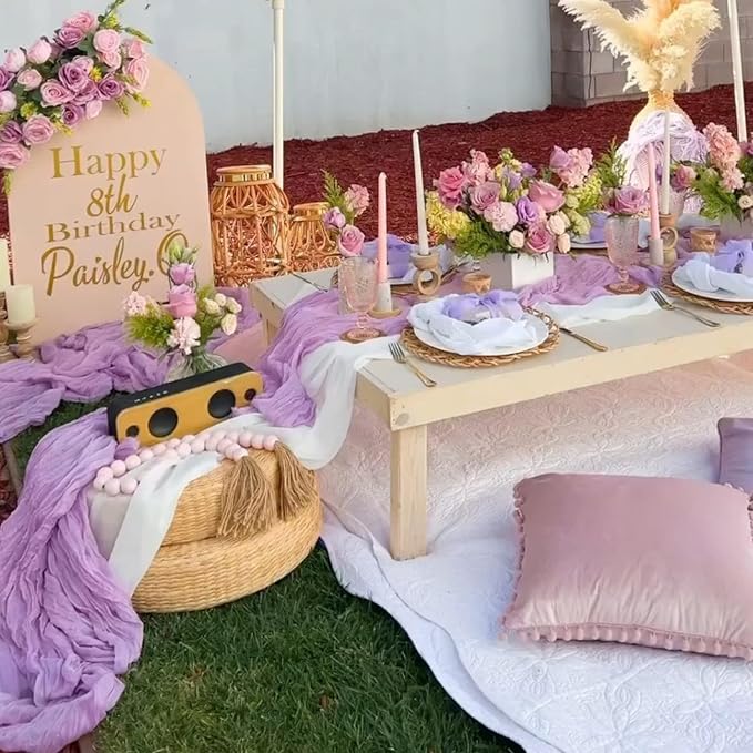 10 Pack Lavender Table Runner 120 Inch Cheesecloth Table Runner 10FT Boho Gauze Table Runner Long Cheese Cloth Table Runner Semi Sheer Runners for Wedding Bridal Baby Shower Party