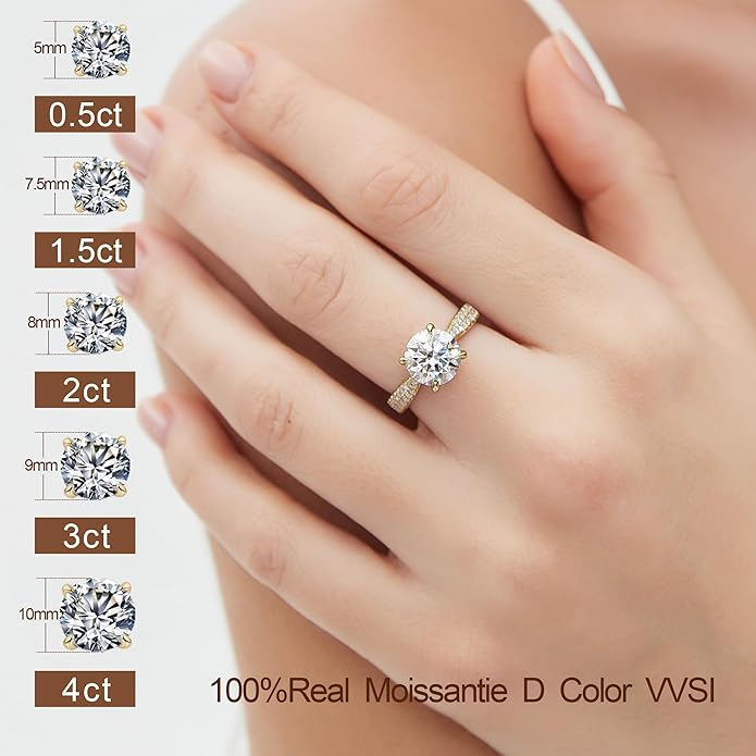 Moissanite Engagement Rings for Women,Promise Rings 925 Sterling Silver with 18K Yellow/White Gold Plated,D Color VVS1 Wedding Band Moissanite Ring 0.5/1/1.5/2/3/4CT