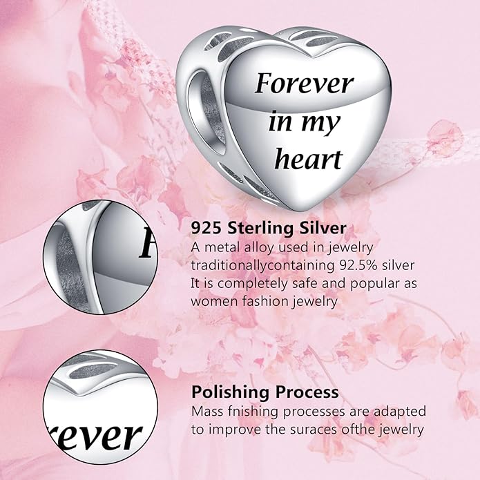 Annmors Personalized Photo Charms For Bracelets/Necklace 925 Sterling Silver Love Heart Shaped Engraved Customize Picture Gift for Birthday Mother's Day,Bead Charms Jewelry for Women
