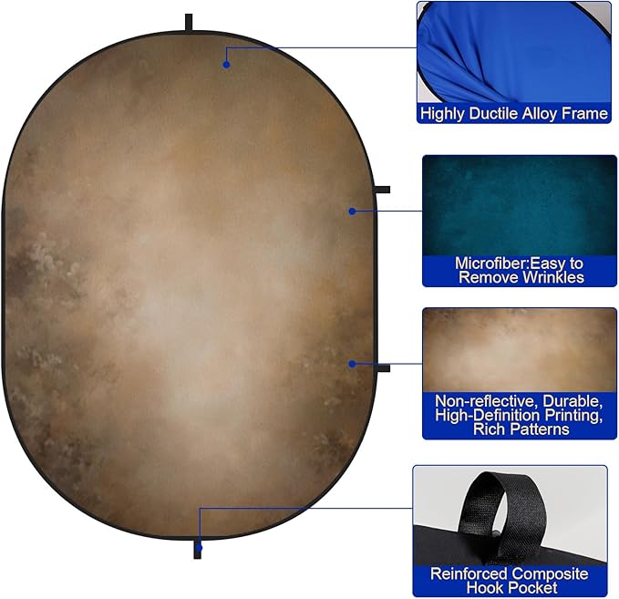 Kate Collapsible Backdrop Brown Blue Pop Up Background Portable for Headshot and Portrait Photography, Video, 5x6.5ft