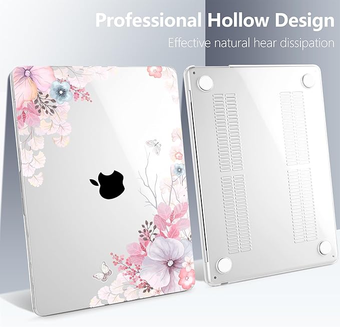 Batianda Premium Case for New MacBook Air 15 inch 2025 2024 2023 with M4 M3 M2 Chip, Designed Protective Plastic Hardshell & Keyboard Cover & Screen Protector, Lovely Flower