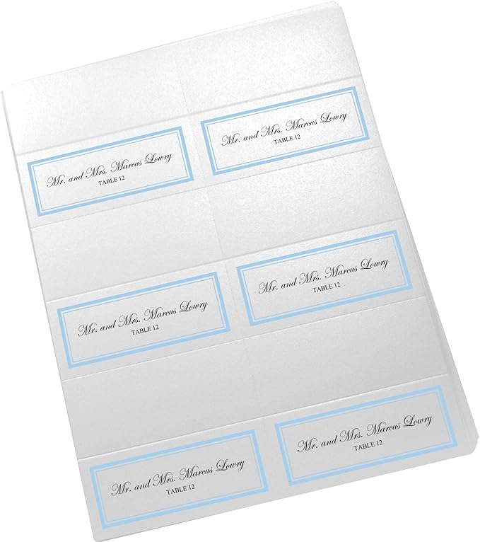 Double Line Border Printable Place Cards, Light Blue (Choose Color), Set of 60 (10 Sheets), Laser & Inkjet Printers - Wedding, Party, Dinner, and Special Events - Made in the USA