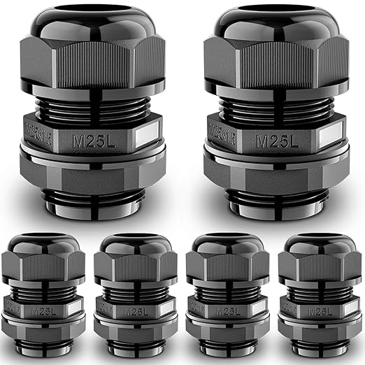 QILIPSU 6pcs M25L Long Thread Cable Gland Waterproof IP68 Nylon Strain Relief Cord Grip Cable Pass Through Wire Connector