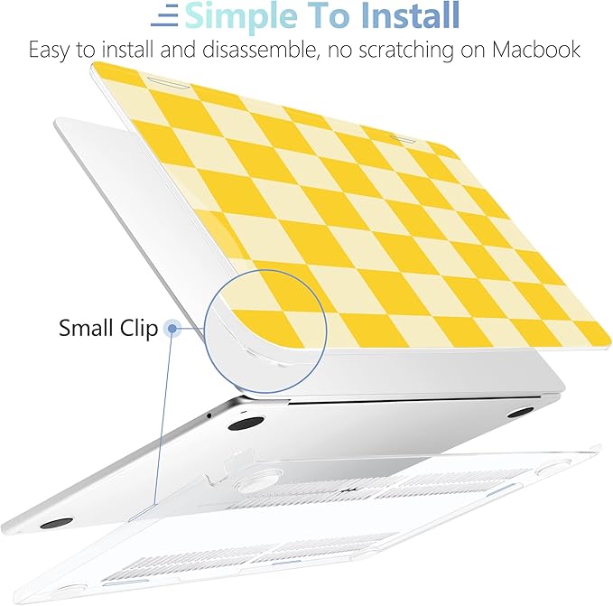 MEEgoodo Case for MacBook Air M4/M3/M2 13.6 inch 2025 2024 2022, Fit Model A3240 A3113 A2681, Compatible with MacBook Air 13 inch, Laptop Hard Shell Case with Keyboard Cover, Yellow Squares