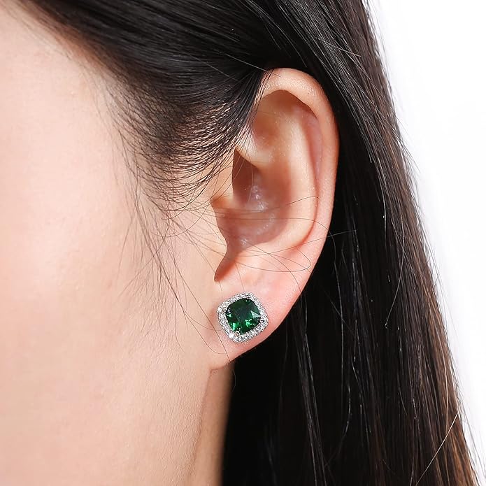YOMELA Cubic Zirconia Earrings Studs, Halo CZ Birthstone Simulated Diamond Stud Earrings for Women