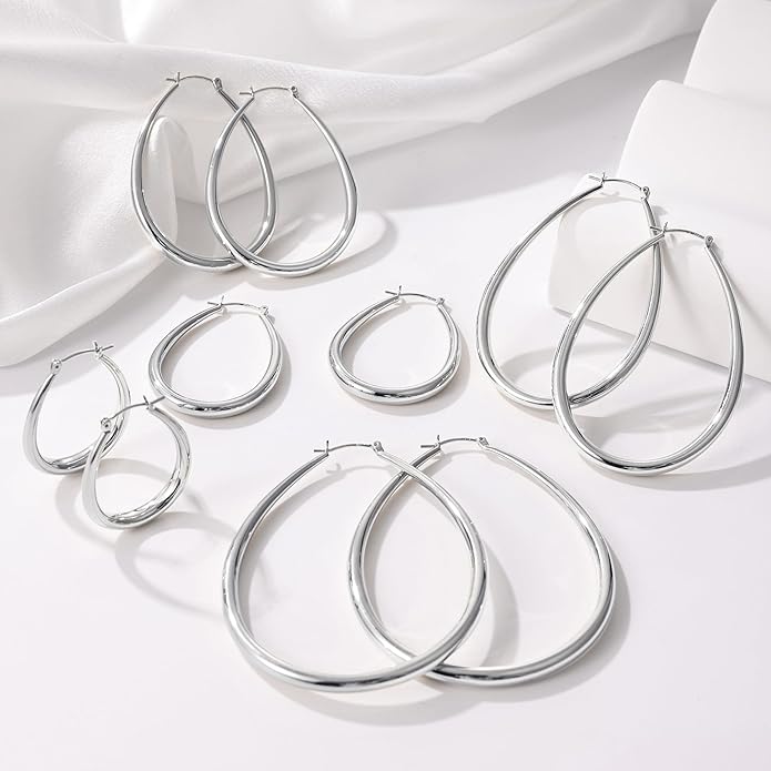 Gacimy Chunky Hoop Earrings for Women, 14K Gold Plated Oval Hoop Earrings with 925 Sterling Silver Post