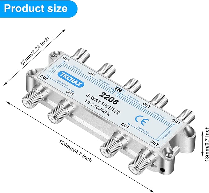 8 Way Coaxial Cable Splitter,Support 10-2602MHz, RG6 Compatible, Nickel-Plated for Cable Splitter,Work with CATV, Satellite TV,Antenna System and MoCA Configurations