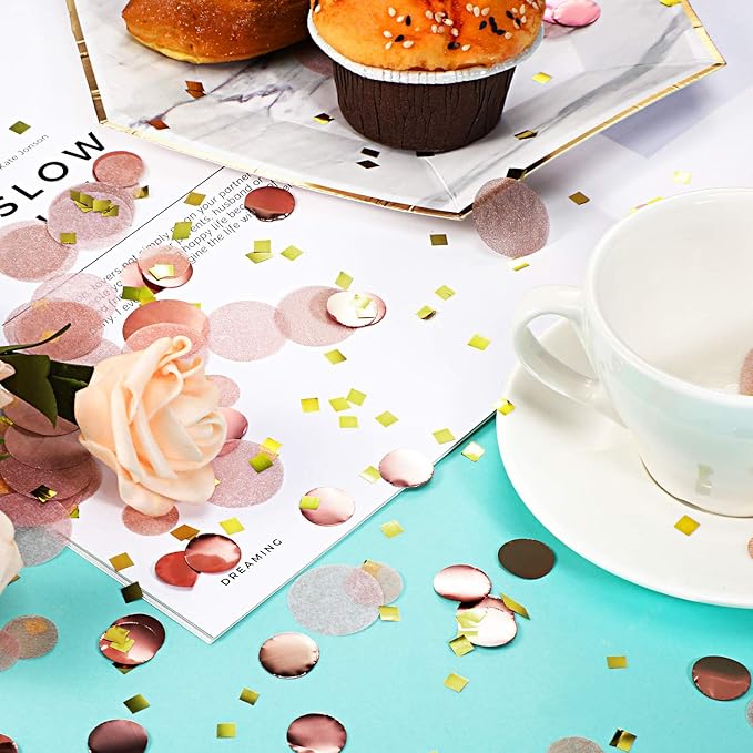 TecUnite Round Tissue Paper Table Confetti Dots for Wedding Birthday Party Decoration, 1.76 oz(Rose Gold Confetti,1.5 cm plus 2.5 cm)