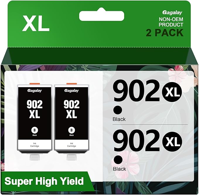 902XL Ink Cartridges for HP Printers Replacement for HP 902XL Black Ink Cartridge High-Yield Works for 6958 6962 6950 Pro 6978 6968 6975 Printer T6M14AN 2-Pack, Upgraded Chip Version