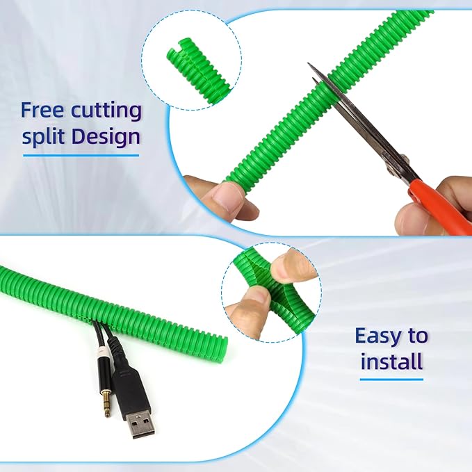 Split Wire Loom Tubing,10,25ft Cord Protectors from Pets No Chew, Flexible Wire Covers Cord Protectors, Protective Split Cable Sleeve for Automotive Home Industrial Wires(Green, 1.12inch-10ft)