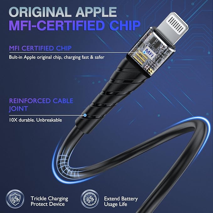 OIITH MFi Certified Short for iPhone Charger Cable 3 Pack 1 Ft, 12 inch for Lightning Charging Cord, Fast 2.4A for iPhone Data Cord Compatible with iPhone12/11/XS/Max/XR/X/8/8P/7P/6/iPad - Purple