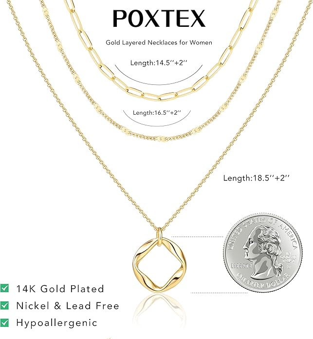 Layered Gold Necklaces for Women, Stackable Dainty 14K Gold Silver Plated Trendy Simple Heart Diamond Cross Bow Circle Pendant Paperclip Choker Dot Chain Necklace,Jewelry Set Gifts for Women