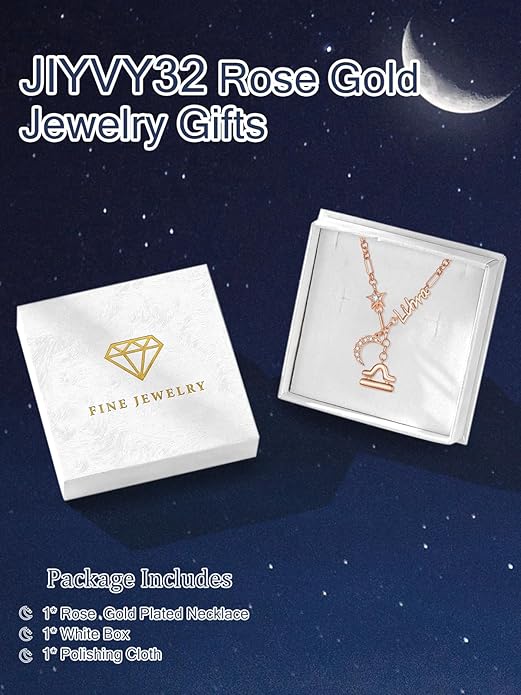 14K Gold/Rose Gold Zodiac Necklace for Women - Horoscope Constellation Pendant with Moon and Star, Luxury Birthday Gifts Jewelry for Her (12 Zodiac Signs)