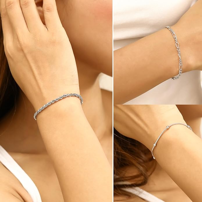 wgoud Dainty Gold Chain Bracelets, 14K Real Gold Plated Link Bracelets for Women, Trendy Stackable Bracelet Set, Waterproof Adjustable