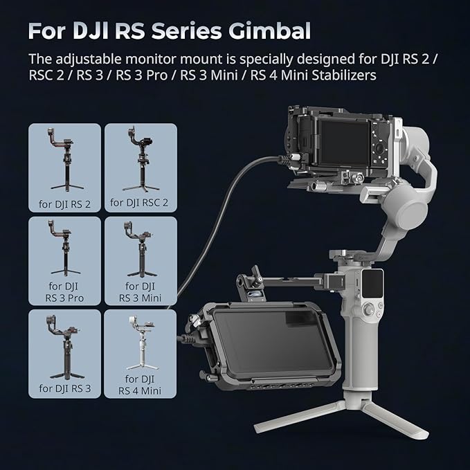 SmallRig Adjustable Camera Monitor Mount with Quick Release NATO Clamp, Cold Shoe Mount, Anti-Twist Design for DJI RS 4 Mini/RS 2 / RSC 2 / RS 3 / RS 3 Pro/RS 3 Mini - 5337