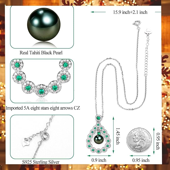 Gifts for Women-Tahitian-Black-Pearl-Necklace- Gift for Wife Wedding Birthday Anniversary - Mom Girlfriend Her on Mothers Day Valentines Day Christmas - 18K Gold Plated Sterling Silver Pearls Pendant With Urquoise