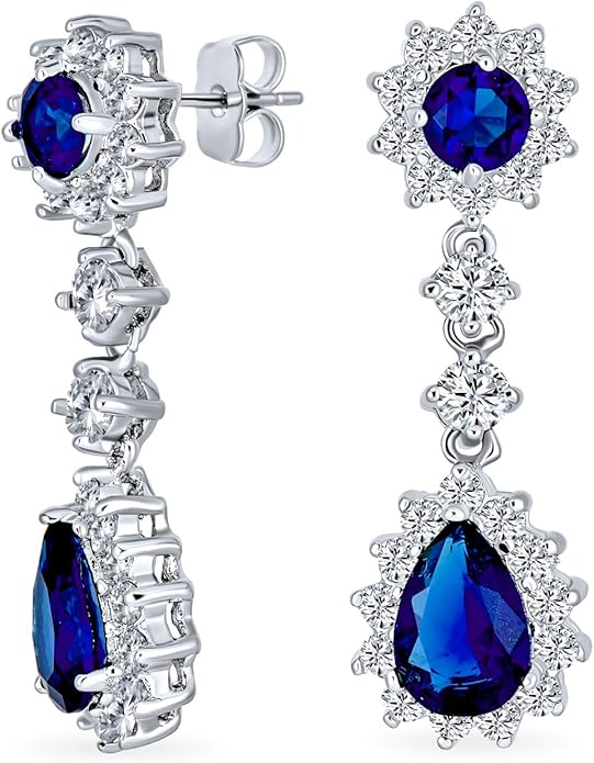 Elegant Vintage Estate-Inspired Bridal Jewelry Set - 5 CTW Oval Crown Halo Statement Necklace & Chandelier Earrings with AAA Cubic Zirconia CZ Simulated Gemstones, Silver Plated, for Women