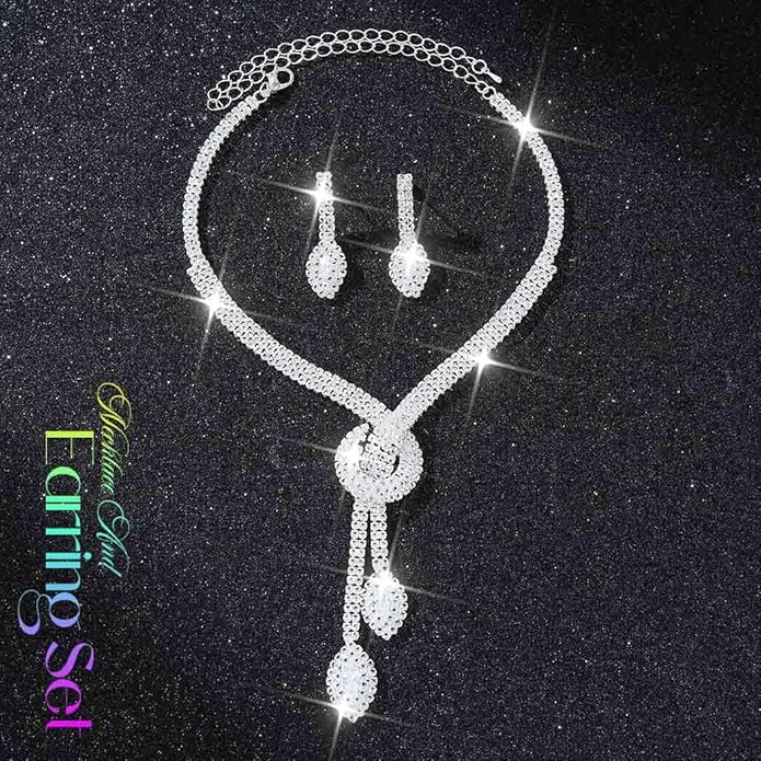 Unicra Silver Rhinestone Bridal Wedding Jewelry Set Crystal Necklace Earrings Sets Formal Prom Costume Jewelry Sets for Women and Brides