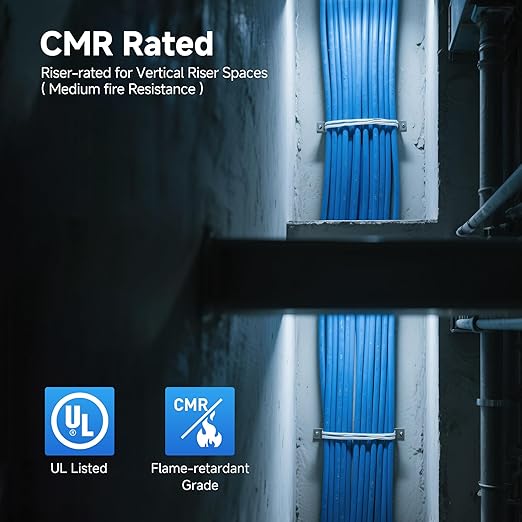 Cable Matters [UL Listed] 10Gbps in-Wall Riser Rated (CMR) 23AWG Bare Copper Cat6 Ethernet Cable - 300ft, Cat 6 Ethernet Cable Spool, Cat 6 Cord Bulk, Blue