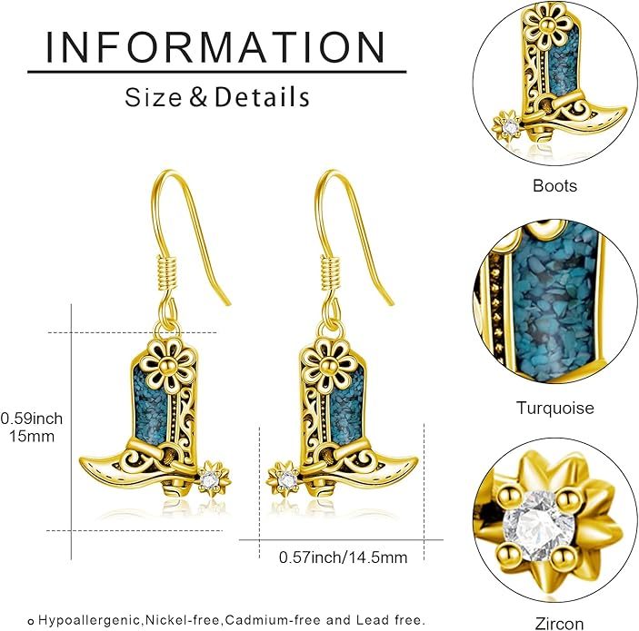 Western Earrings for Women 925 Sterling Silver Turquoise Western Country Dangle Drop Earrings Country Jewelry Gifts for Cowgirl Cowboy