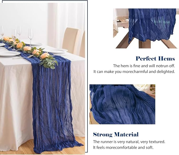 6 Pack 10 Ft Cheesecloth Table Runner Navy Blue Gauze Long Table Runners Boho Gauze Cheese Cloth Table Runner Rustic Sheer Runner for Wedding Party Table Decor ( 35 x 120 Inch )