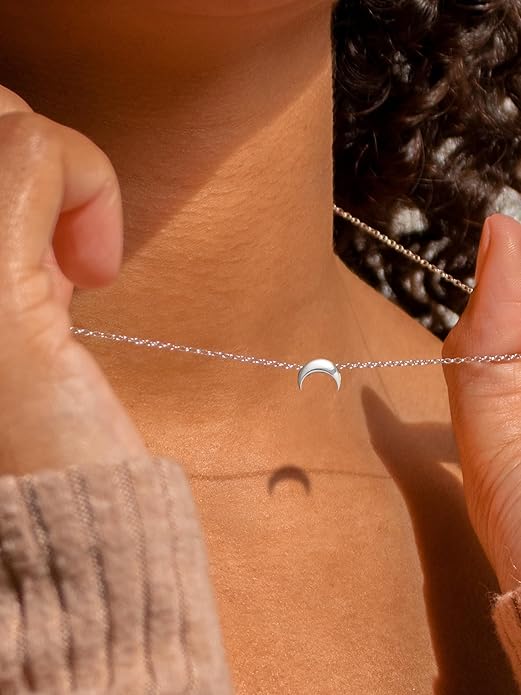 ChicSilver Personalized 925 Sterling Silver Dainty Small Heart/Star/Moon/Dot/Triangle Pendant Necklace for Women, Silver/Gold/Rose Gold/Black (with Gift Box)