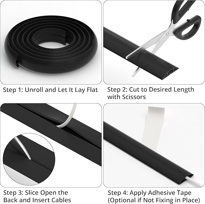 ZhiYo 10ft Cord Covers for Wires on Floor, Cord Hider Floor Hide Extension Cords, Soft PVC Cable Cover Cable Protector, Cable Cavity W0.62in H0.31in, Beige