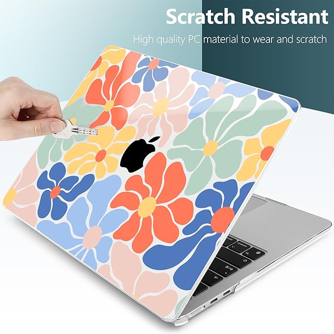 TWOLSKOO Compatible with M4 MacBook Air 15 inch Case 2025-2023 Released Model M4 A3241 M3 A3114 M2 A2941, Plastic Hard Shell & Screen Protector & Keyboard Cover & Type C Adapter, Chamomile Blue