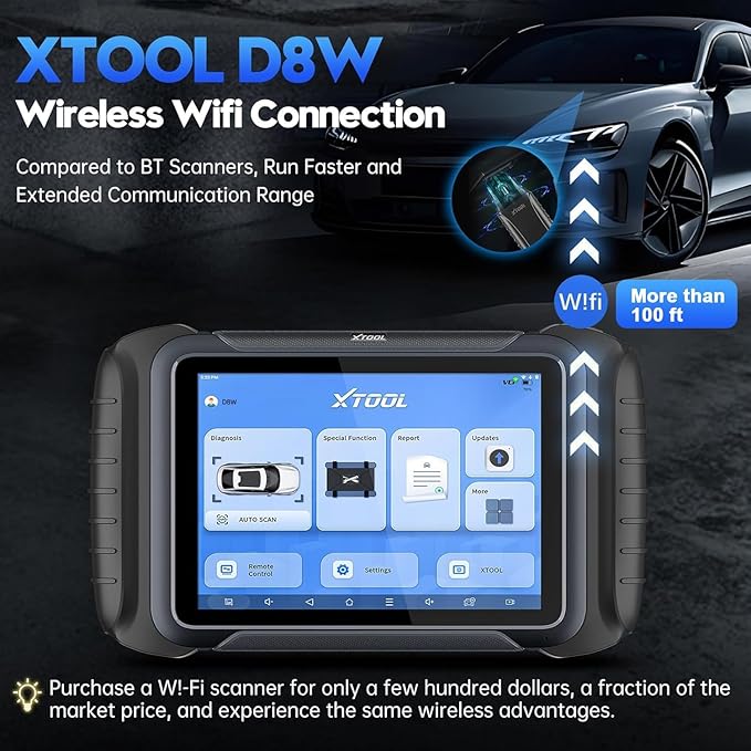 XTOOL D8W OBD2 Scanner Diagnostic Tool Wireless Bidirectional Scan Tool with Topology, ECU Coding, 42 Reset, Active Tests, Crankshaft Relearn, All System PMI, CANFD/DoIP FCA, 3-Yr Update