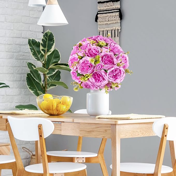 12 Packs Artificial Peonies Silk Flowers: Faux Peony Bouquet 12 Bundles, Fake Peonies Flowers Bulk for Centerpiece Table Wedding Party Home Decor for Vase Decoration (Light Purple)