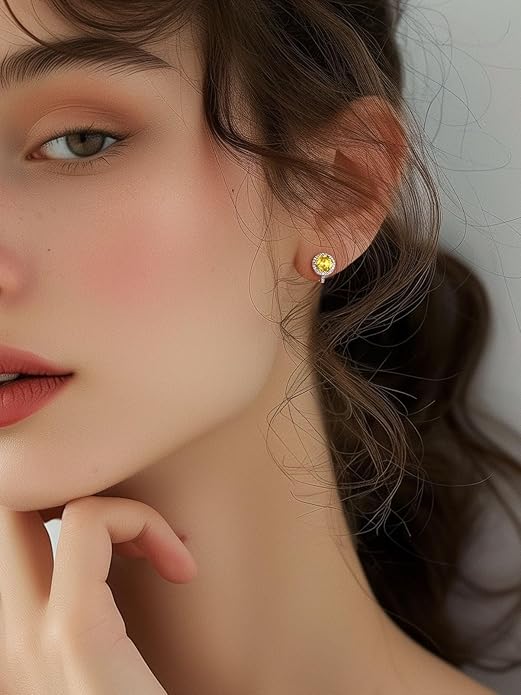 Silvora 925 Silver 8MM Cubic Zirconia Birthstone Clip On Stud Earrings Round Non Pierced Earrings For Women,Come with Box