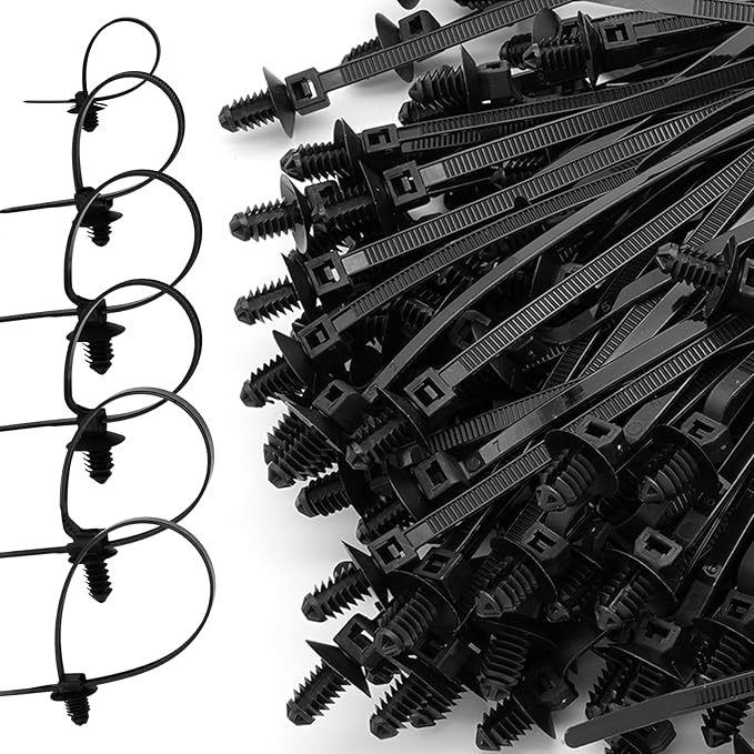240 Pcs Push Mount Cable Ties Assorted Sizes, Black Nylon Push Mount Zip Ties Wire Harness Clips, 6-Types Snap in Zip Ties Self Locking Automotive Wire Ties for Wire Tying, Automotive