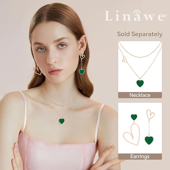 Linawe Layered Choker Heart Pendant Necklace for Women Trendy, Gold/Silver/Rose Gold Chain Stainless Steel Stacked Necklaces, Double Heart Necklace Y2K Preppy Jewelry