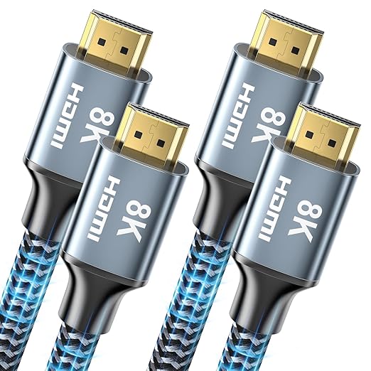 8K HDMI Cable 1 ft 2Pack, 48Gbps High Speed HDMI 2.1 Cable, Braided HDMI Cable 2.1 8K 60Hz 4K 120Hz Support for HDR eARC HDCP 2.2/2.3, HDMI Cord Compatible with HDTV, Laptop, Monitor, PC