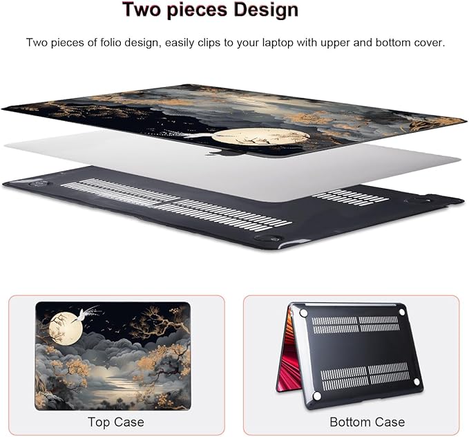 for MacBook Air 13 inch Case 2021 2020 2019 2018 Release A2337 M1 A2179 A1932 with Touch ID, Crystal Black Pattern Plastic Hard Shell Case Cover for Mac Air 13 M1, Tide Illustration 2