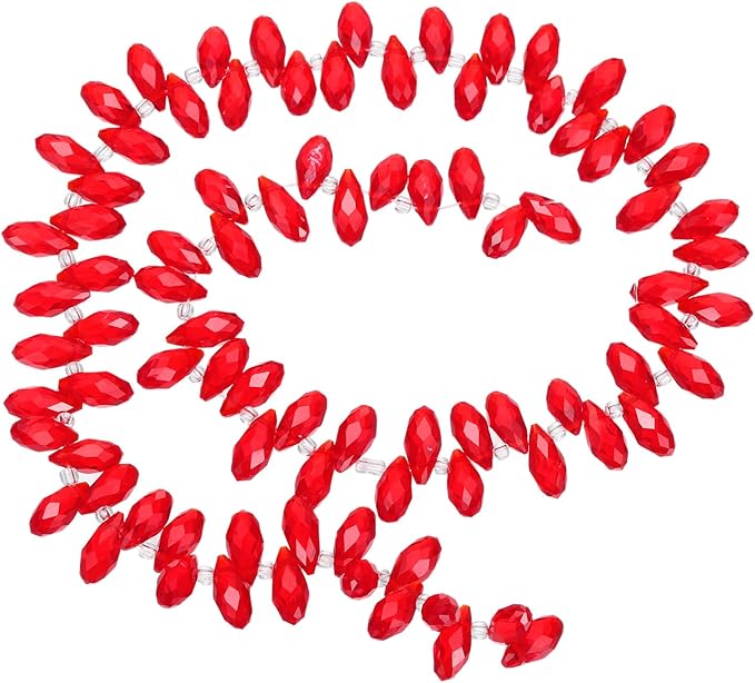 PATIKIL 2 Strands 180-190Pcs Teardrop Crystal Beads, 12x6mm Faceted Teardrop Briolette Horizontal Glass Beads Loose Bead for Bracelet Jewelry Making, Red