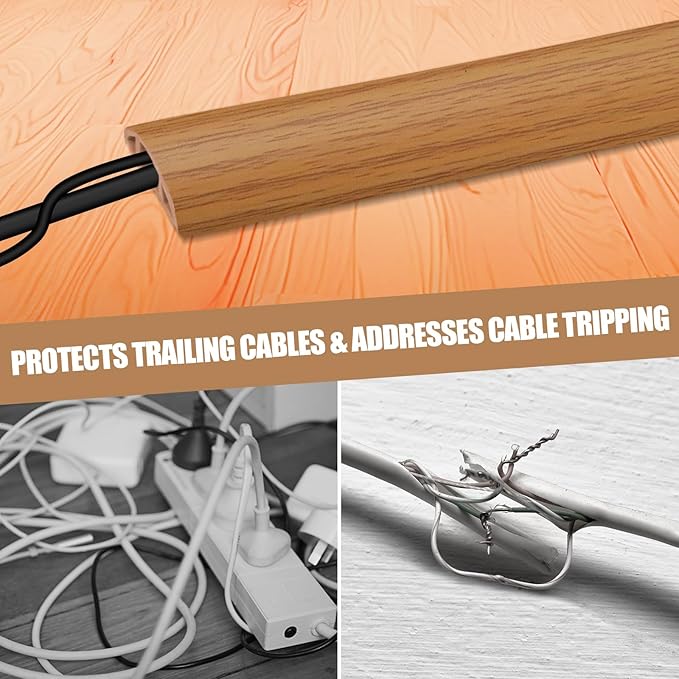 Floor Cord Cover Self Adhesive Cord Hider,10FT Cable Management, Extension Strip Protector for Wires, Prevent Cable Trips for Offices, Gyms, Exhibitions Cavity:0.47"(W) x 0.35"(H) Brown Wood