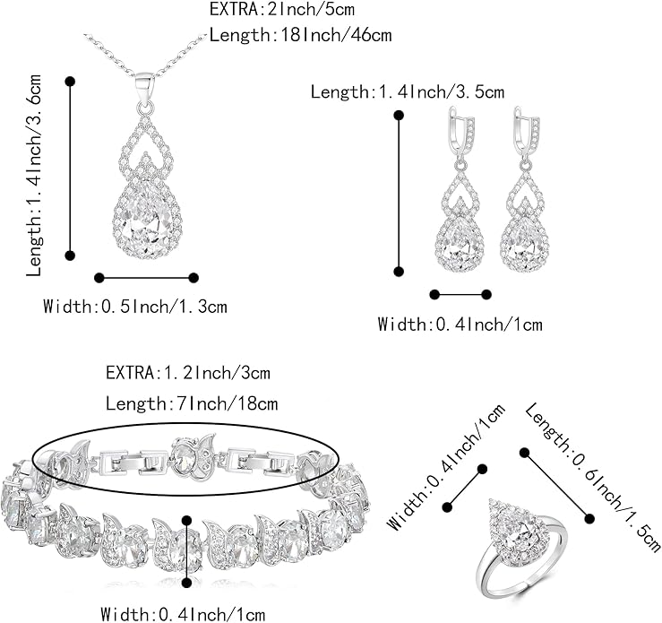 BriLove Wedding Jewelry Set for Women Bride Bridesmaid, Gorgeous Cubic Zirconia Teardrop Necklace Earrings Bracelet Adjustable Ring Jewelry Gift for Birthday/Anniversary/Mother’s Day