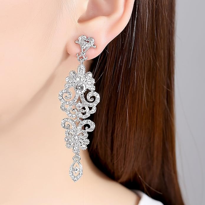 mecresh Gold/Silver Rhinestone Chandelier Wedding Bridal Dangle Earrings